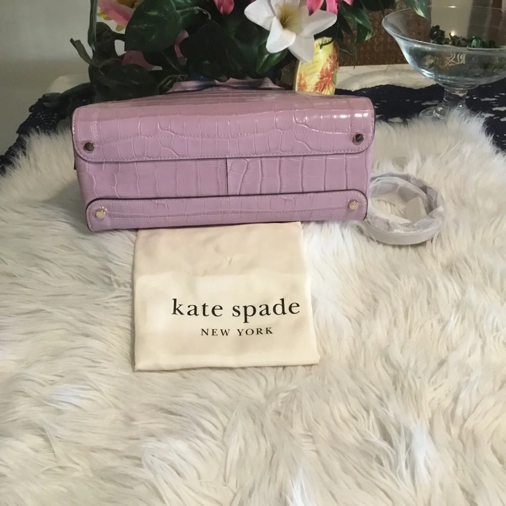 HP-Kate Spade NWT Knott Croc-embossed Medium Zip-top Satchel in Violet Mist/NWT - Picture 7 of 15